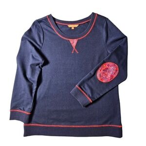 ModCloth‎ Sweatshirt Top Large Navy Stretch Red Elbow Patches Academia Cottage